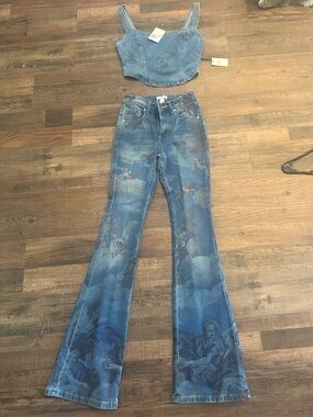 Forever 21 denim set. Top is XS; jeans size 23. Jeans are new but without tags